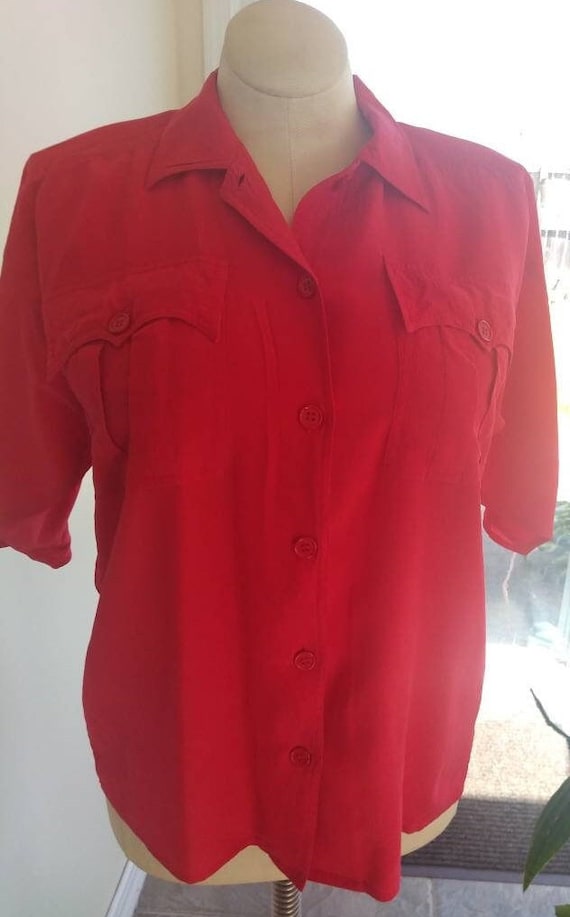 Vintage 80s Renzo Realli Women's Red Short Sleeve 