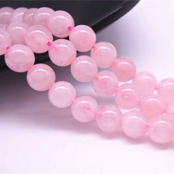 6mm-12mm Natural Madagascar Rose Quartz Beads, Smooth Round, 15.4 Inch Strand (GR05)