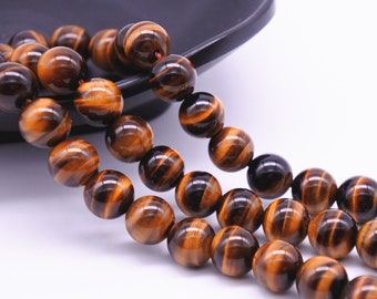 6mm-20mm Natural Yellow Tiger Eye Beads, Grade AAA, Smooth Round, 15.4 Inch Strand (GE05)