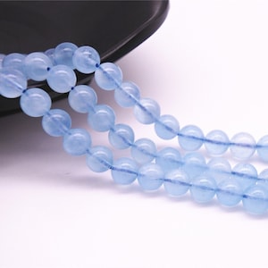 Grade AA Aquamarine Beads, Genuine Natural Gemstone, Smooth Round 6mm 8mm, 15.4 Inch Strand (GB03)