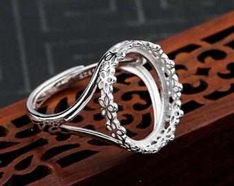 Ring Blank (7x9mm/8x10mm/8x12mm/10x14mm/11x15mm/12x16mm/14x17mm/15x20mm Oval Blank) 925 Silver Ring Base Adjustable Ring Setting R1237B