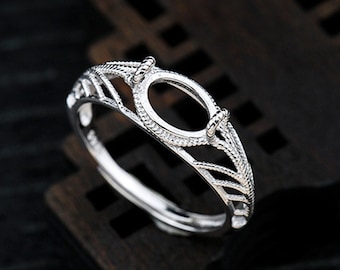 Ring Blank (3x5mm/4x6mm/5x7mm/6x8mm/7x9mm/9x11mm/10x12mm/10x14mm Oval Blank) Adjustable 925 Silver Ring Base Filigree Ring Setting R1345B