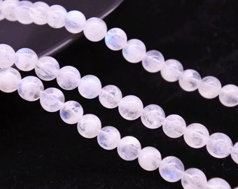 Grade AA Rainbow Moonstone Beads Blue Flash Moonstone, Genuine Natural Gemstone, Smooth Round 4mm 5mm 6mm, 15.4 Inch Strand (GN15)
