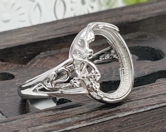 Ring Blank (10x14mm Oval Blank) Adjustable Sterling Silver Ring Base Long-Lasting White Gold Plated 925 Silver Ring Setting R693B