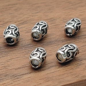10pcs Thai Sterling Silver Small Carved Tube Beads, 925 Thai Silver Tube Spacers, 4.5mm*6.4mm (T057T)