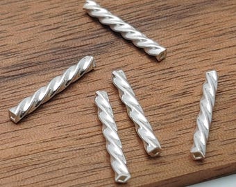 5 pezzi di perline/connettori a tubo intrecciato in argento sterling, perline distanziatrici in argento 925, 2*15 mm (T007S)