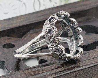 Ring Blank (10x14mm Oval Blank) Adjustable Thai Sterling Silver Ring Base Oval Cabochon Ring Setting R209B
