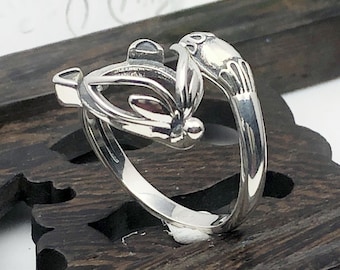 Adjustable Thai Sterling Silver Fox Ring Blank (10x10mm Round Blank) R050B