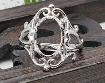 Ring Blank (10x13mm Oval Blank) Adjustable Sterling Silver Ring Base Long-Lasting White Gold Plated 925 Silver Ring Setting R927B