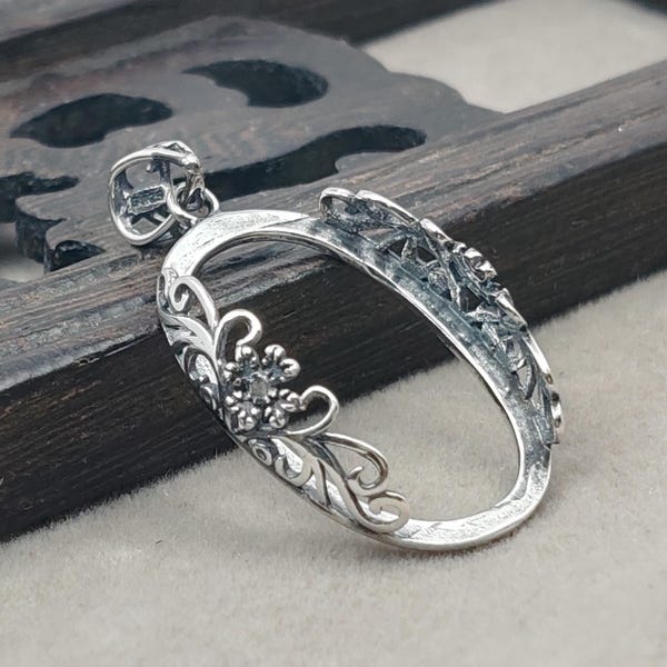 Pendant Blank (20x28mm Oval Blank) Antique Style 925 Sterling Silver Pendant Base Oval Cabochon Pendant Setting P324B