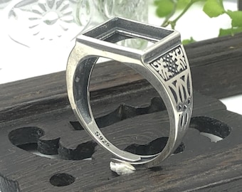 Ring Base (10x12mm Rectangle Blank) Adjustable Thai Sterling Silver Ring Blank 925 Silver Ring Component Retangle Ring Setting R1279B