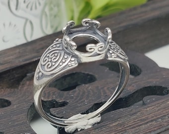 Ring Blank (8x8mm/10x10mm/12x12mm Round Blank) Adjustable Thai Sterling Silver Ring Base Round Cabochon Ring Setting R1267B