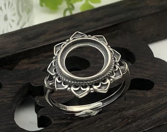 Ring Blank (10x10mm Round Blank) Adjustable Thai Sterling Silver Ring Base Round Cabochon Ring Setting R908B