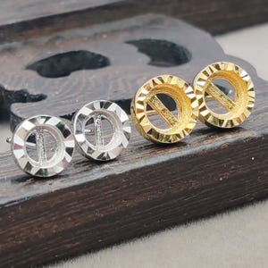 Earring Settings (4mm/5mm/6mm/7mm/8mm/9mm/10mm Round Blank) Gold Plate 925 Sterling Silver Earring Studs for Round Cabochons E156B