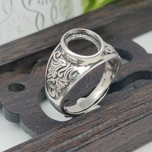 Base para anillo (8 x 10 mm/10 x 12 mm ovalada) ajustable, base para anillo de plata de ley tailandesa, cabujón ovalado, engaste de anillo R874B