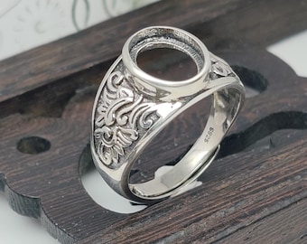 Ring Blank (8x10mm/10x12mm Oval Blank) Adjustable Thai Sterling Silver Ring Base Oval Cabochon Ring Setting R874B