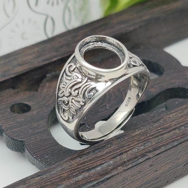 Ring Blank (8x10mm/10x12mm Oval Blank) Adjustable Thai Sterling Silver Ring Base Oval Cabochon Ring Setting R874B