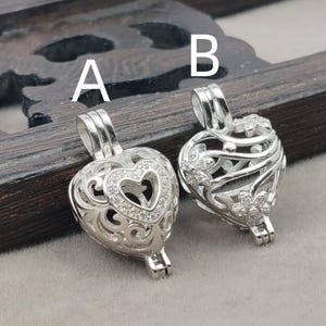 Pendant Blank for 4-10mm Round Beads White Gold Plated Sterling Silver Openable Box Pendant Setting 2 Styles to choose P349B