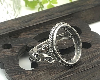 Ring Blank (10x13mm/12x16mm/13x18mm Oval Blank) Adjustable Thai Sterling Silver Ring Base Antique Style Oval Cabochon Ring Setting R625B