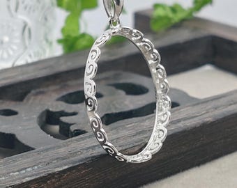 Pendant Blank (13x18mm/15x20mm/15x24mm/19x25mm/25x30mm Oval Blank) White Gold Plated 925 Silver Oval Cabochon Pendant Setting P310B