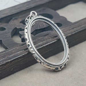 Pendant Blank (20x30mm Oval Blank) Antique Style Thai Sterling Silver Oval Cabochon Pendant Setting P220B