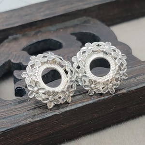 Earring Settings (8x8mm Round Blank) 925 Sterling Silver Earring Studs for Round Cabochons Flower Shape Earring Settings E034B