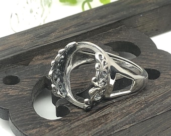 Adjustable Thai Sterling Silver Ring Blank Openwork Ring Base (12.5x17mm Oval Blank) R395B