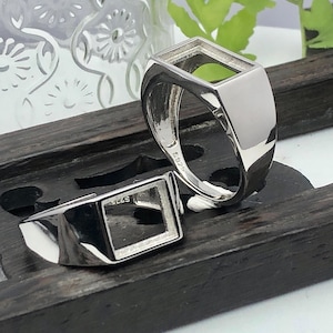 Ring Blank (7x9mm/8x10mm/9x11mm/10x14mmm/12x16mm/13x18mm/15x20mm Rectangle Blank) Adjustable Gold Plated 925 Silver Ring Setting R1542B