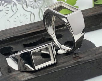 Ring Blank (7x9mm/8x10mm/9x11mm/10x14mmm/12x16mm/13x18mm/15x20mm Rectangle Blank) Adjustable Gold Plated 925 Silver Ring Setting R1542B