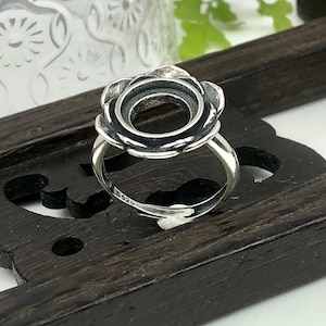 Ring Blank (10x10mm Round Blank) Adjustable 925 Silver Ring Base Lotus Shape Ring Component Round Cabochon Ring Setting R1388B