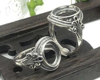 Ring Blank (8x10mm/9x11mm/10x14mm Oval Blank) Adjustable Thai Sterling Silver Ring Base Oval Cabochon Ring Setting R872B