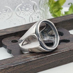 Bague pour homme vierge (ovale vierge de 13,5 x 18 mm) en argent sterling 925 réglable, monture de bague cabochon ovale en argent sterling R1365B