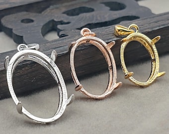 Pendant Blank (7x9mm/8x10mm/9x11mm/10x12mm/12x16mm/14x18mm/15x20mm/17x25mm/20x30mm Oval Blank) Gold Plated 925 Silver Pendant Setting P425B