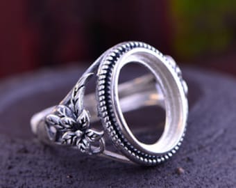 Adjustable Thai Sterling Silver Ring Blank Openwork Ring Base (10x14mm Oval Blank) R120B