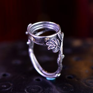 Ring Blank (12x12mm Round Blank) Adjustable Thai Sterling Silver Ring Base Branch Shape Ring Setting R240B