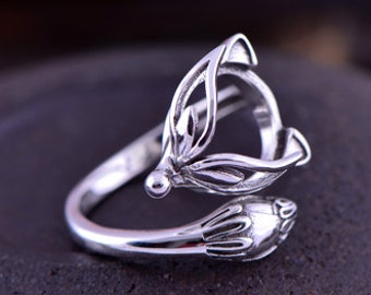 Anello regolabile con volpe in argento sterling tailandese grezzo (grezzo rotondo da 10 x 10 mm) R050B