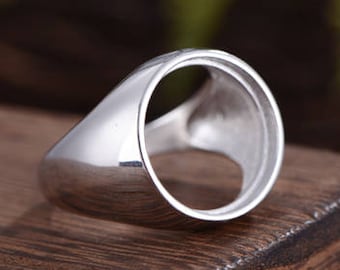 Ring Blank (16x16mm/18x18mm/19x19mm/21x21mm Round Blank) Long-Lasting White Gold Plated 925 Silver Ring Base Adjustable Ring Setting R896B