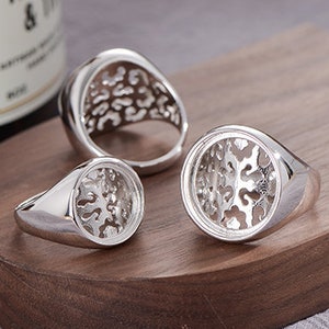 925 Silver Flower Shape Ring Base Adjustable Sterling Silver Ring Setting R717B Ring Blank Vintage Style Silver, 7x7mm 7x7mm//10x10mm Round Blank