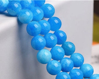 Perles de calcédoine bleue multi-tons naturelles, ronde polie lisse 4mm-12mm, brin complet de 15,4 pouces (GI16)