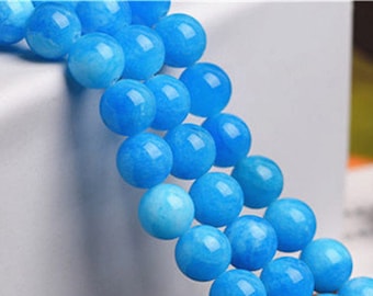 Natural Multi-Tones Blue Chalcedony Beads, Smooth Polished Round 4mm-12mm, 15.4 Inch Full Strand (GI16)