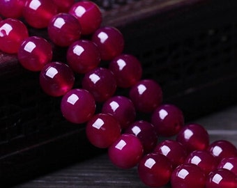 Perles d’agate rouge rose naturelle de 10 mm, ronde lisse, brin de 15,4 pouces (GA36)