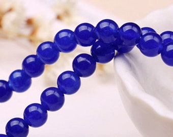 Perles de calcédoine naturelles en couleur Lapis Lazuli, ronde polie lisse 4mm-12mm, 15,4 pouces Full Strand (GI11)