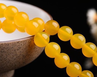 Perles d’agate jaunes naturelles, ronde lisse 2mm-14mm, brin de 15.4 pouces (GA30)