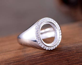 Ring Blank (10x12mm Oval Blank) Adjustable Ring Setting Long-Lasting White Gold Plated 925 Silver Zircon Ring Base R785B