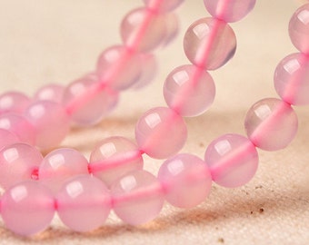 Perles de calcédoine rose de qualité naturelle, rondes, polies, 4 mm-10 mm, brin complet 15,4 pouces (GI08)