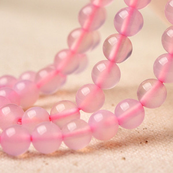 Natural Grade A Pink Chalcedony Beads, Smooth Polished Round 4mm-10mm, 15.4 Inch Full Strand (GI08)