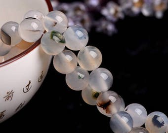 Perles d’agate de paysage blanc naturel de 4 mm à 12 mm, ronde lisse, brin de 15,4 pouces (GA10)