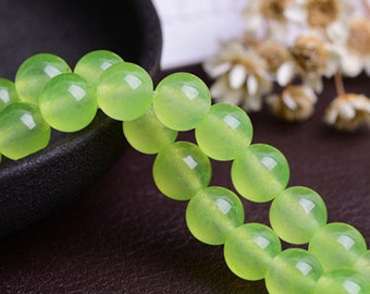 Natural Apple Green Chalcedony Beads, Smooth Polished Round 4mm-14mm, 15.4 Inch Full Strand (GI17)