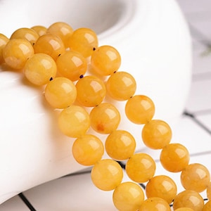 Genuine 100% Natural Yellow Jade Beads, Smooth Polished Round 4mm-12mm, 15.4 Inch Full Strand (GJ01)