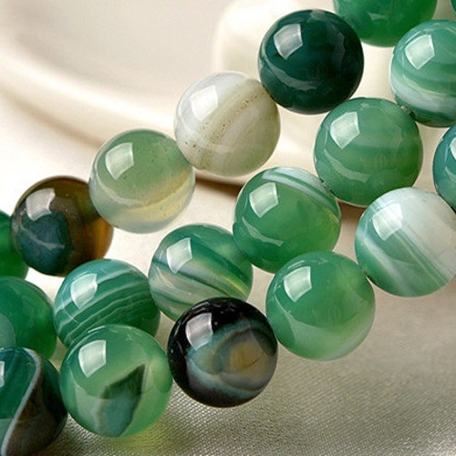 thumbnail image 2 of Natural Green Tree Agate Beads For Jewelry Making - 8mm Round Strand, Big 2mm Hole, Spacer Beads 2 of 6